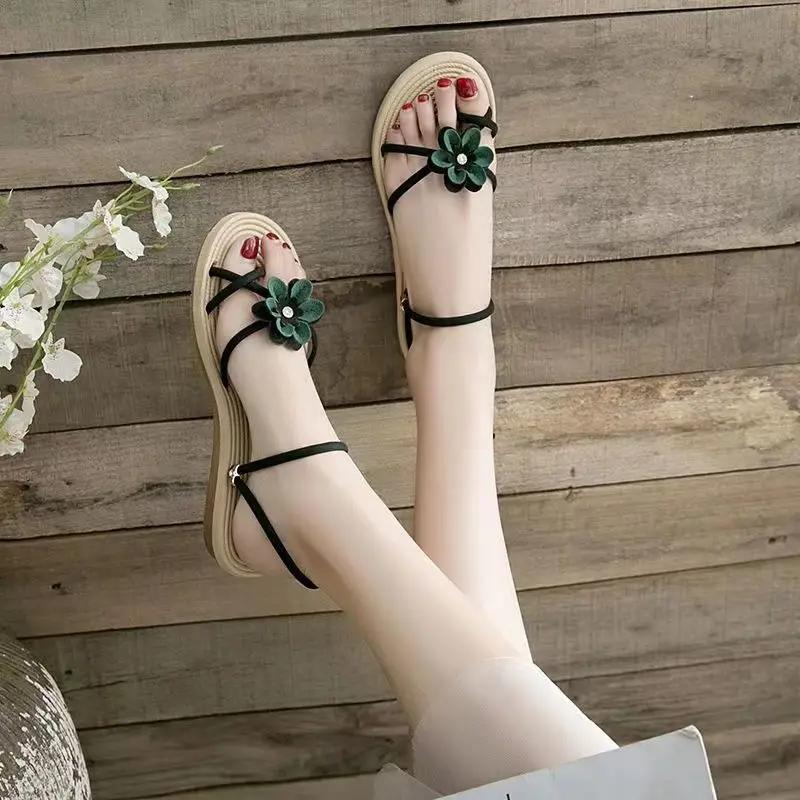 Fashion Korea Original No Heel Beach The Best Sandals for Women Asian Size 2025 Trend Anti Slip Hot Chic and Elegant Daily Woman Shoes