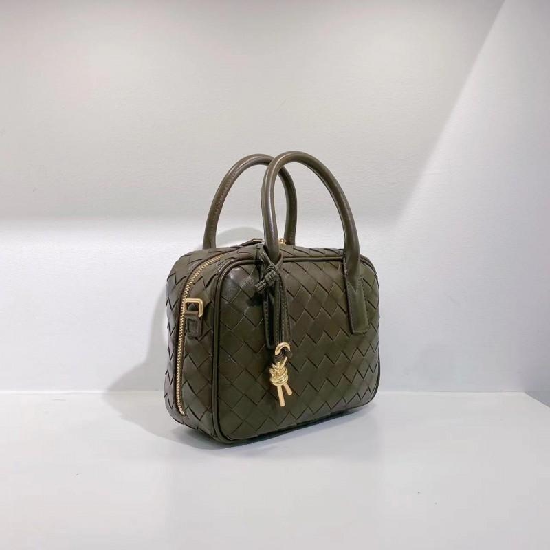 Womens Woven Mini Square Handbag In Genuine Lamb Leather Soft Structured Boston Pillow Bag Daily Wear