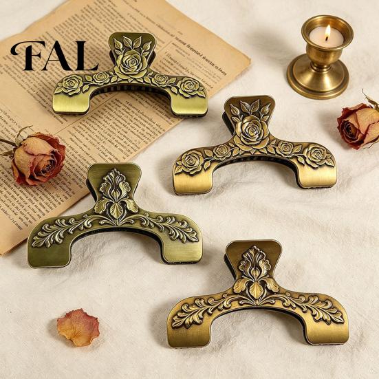 Book Page Holder for Reading Vintage Metal Holder, with Floral Pattern Design, Hands Free Rustic Desk Decor Readers Clip, Durable Zinc Alloy Spreader,
