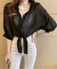 SANYIN Sheer Loose Solid for UV Chiffon Sleeves Women's Cardigan, Lightweight, Fit, Color, Spring/Summer, Protection, Sunscreen, Top, 3/4 (Black)