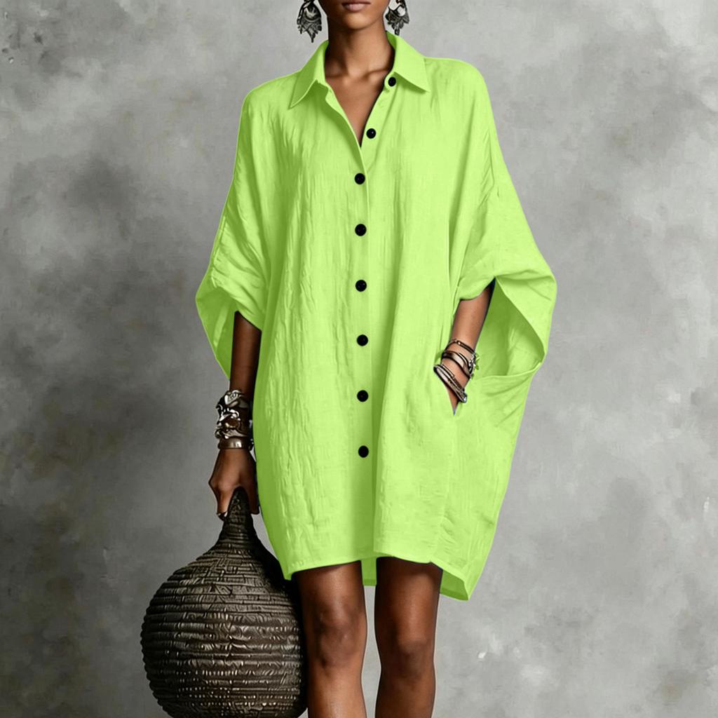 Damen Knopfleiste Ärmel Hemdkleid Lockerer Schnitt Freizeitkleider für Damen Boho Kleider für Damen Maxikleider für Damen Sommerkleider für Damen