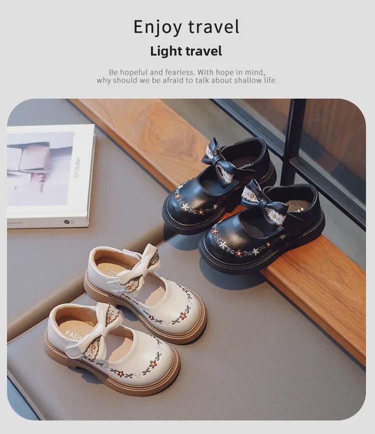 Weiche, rutschfeste Lederschuhe für Mädchen im Frühjahr/Herbst 2023 – Koreanischer Retro-Prinzessinnenstil für mittelgroße/große Kinder