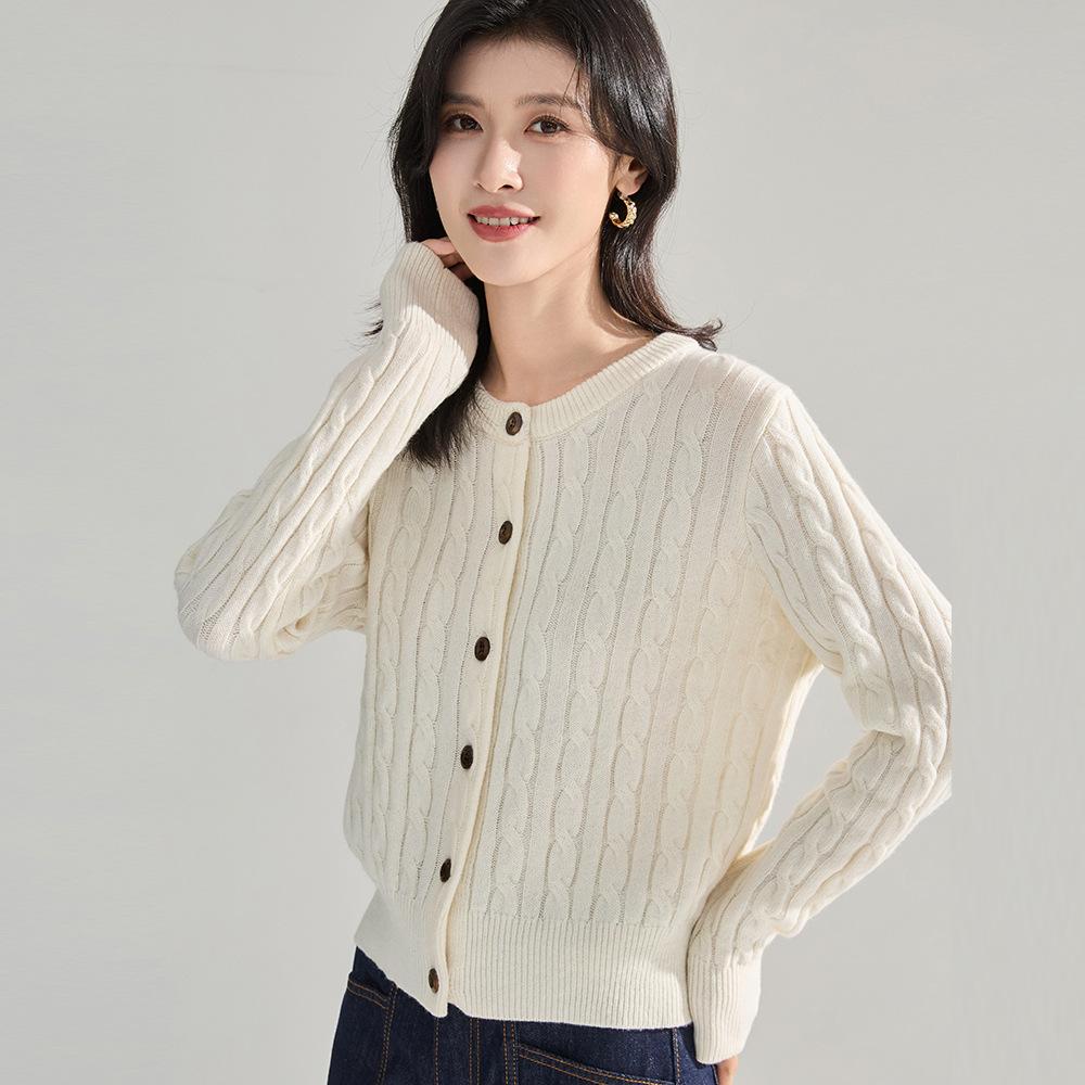 26 Spring New Knitted Thick Stick Needle Loose Fashion Sweater Women's Lazy Wind Cardigan Twisted Flower Short Top 22162