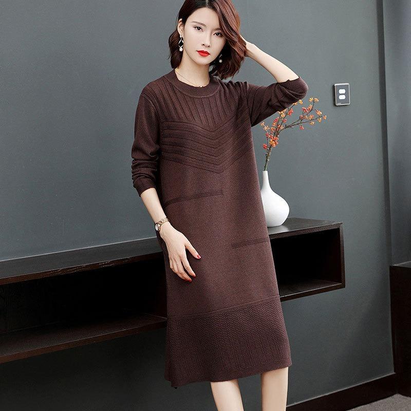 Spring and Autumn New Women's Clothing Chinese Long Loose Knitted Bottom Dress Large Size Sweater Skirt Trend