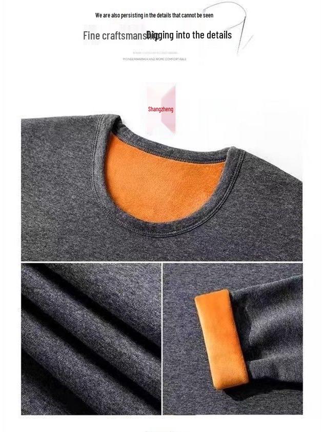 Men's Korean Style Long-Sleeve Fleece-Lined Slim-Fit T-Shirt - Solid Color, Plus Size, Warm, Youth To Elderly