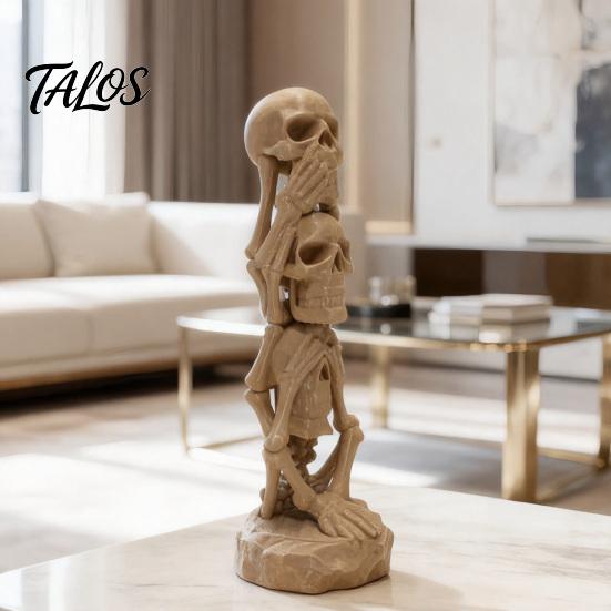 3D Printed Stacking Skull Figurine Figurine, Gothic No Speak Hear See Statue, Halloween Party Horror Decoration for Home Office