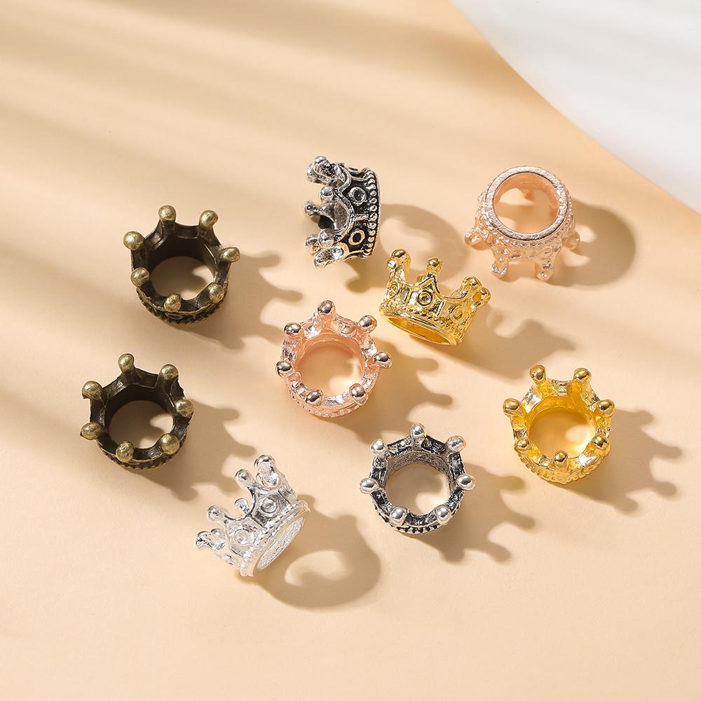 50pcs/lot Alloy Loose Spacer Crown Beads Gold Silver Bronze Color Charms Beads for DIY Jewelry Making Bracelet Accessories