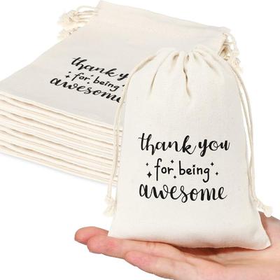 5/10 peças Saco de lona com cordão, festa de aniversário, feriado, presente de decoração de casamento, impressão de letras, cordão com cordão, saco com cordão