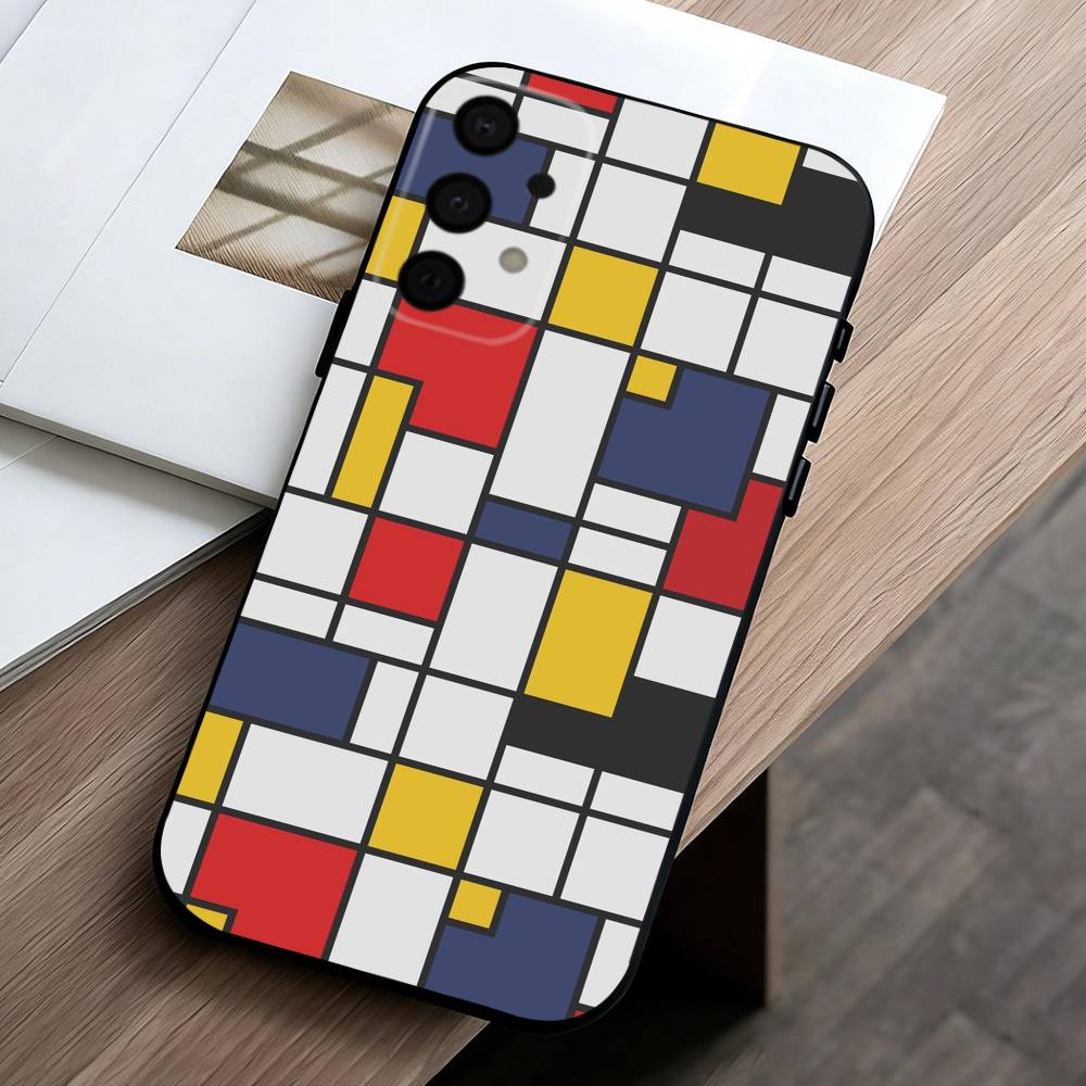 Grid T-TOPLBPCS M-Mondrian Phone Case For Samsung Galaxy A73,A72,A71,A70,A53,A52,A51,Soft Silicone Black Cover