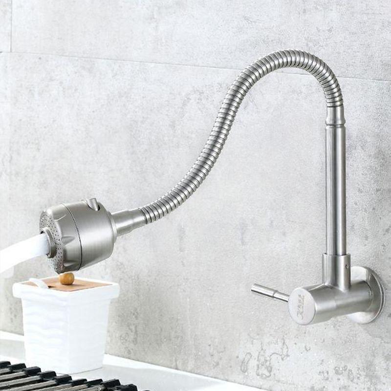 Wall Mounted Kitchen Faucet Universal Rotation Single Cold Water Faucet Outdoor Faucet for Garden Balcony Basin Mop Pool