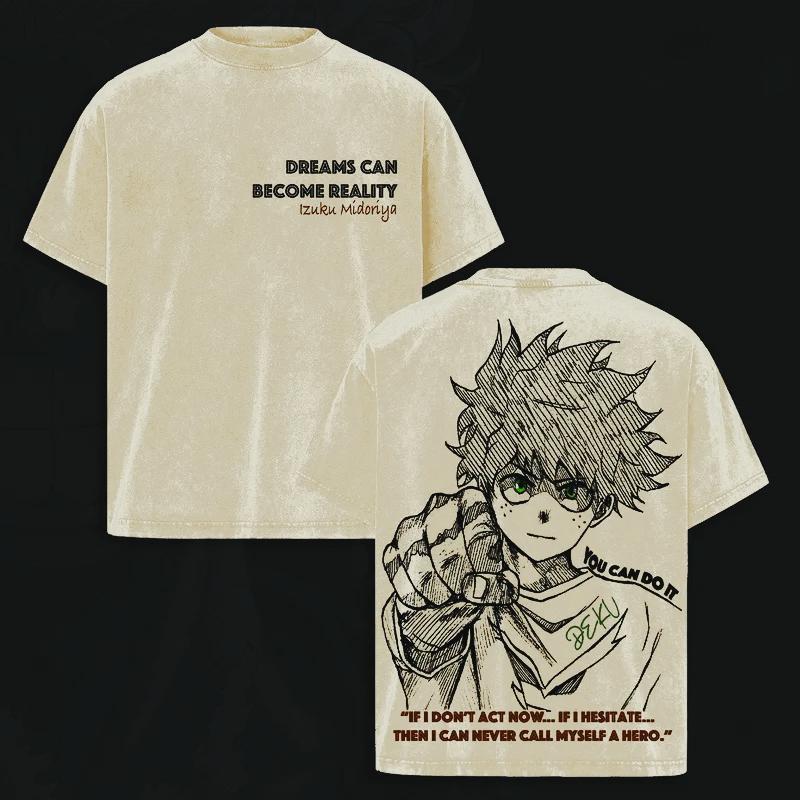 

Anime My Hero Academia Midoriya Izuku T-shirt Manga Graphic Washed Oversized T Shirt Men s Clothing High Quality Cotton Tee Tops XXL бежевий