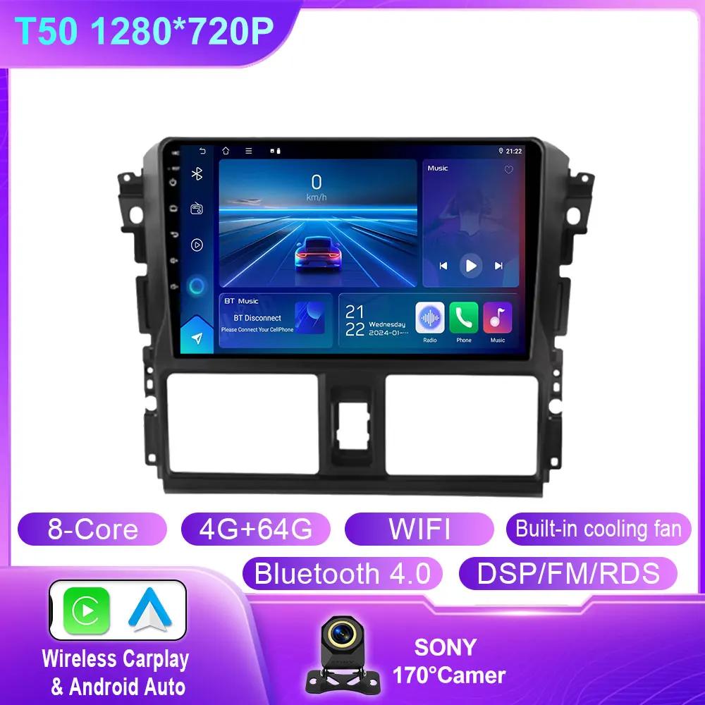 Android 14 Carplay Auto For Toyota Vios Yaris 2013 2014 2015 2016 Car Radio Multimedia Navigation Player Stereo WIFI 4G No 2DIN