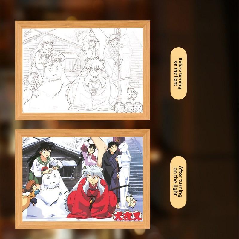 23cm/9.06in Inuyasha 3D Anime Motion Night Light Painting Table Lamps Ge Wei Peripherals Bedroom Desk Collectible Birthday Gifts