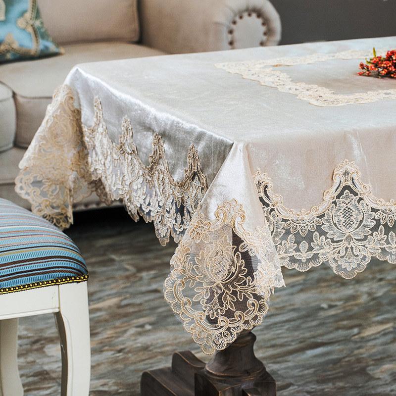 Luxury Lace Velvet Tablecloth Rectangular Soft Square Coffee Dining Table Cover Party Solid Color Kitchen Home Decor European
