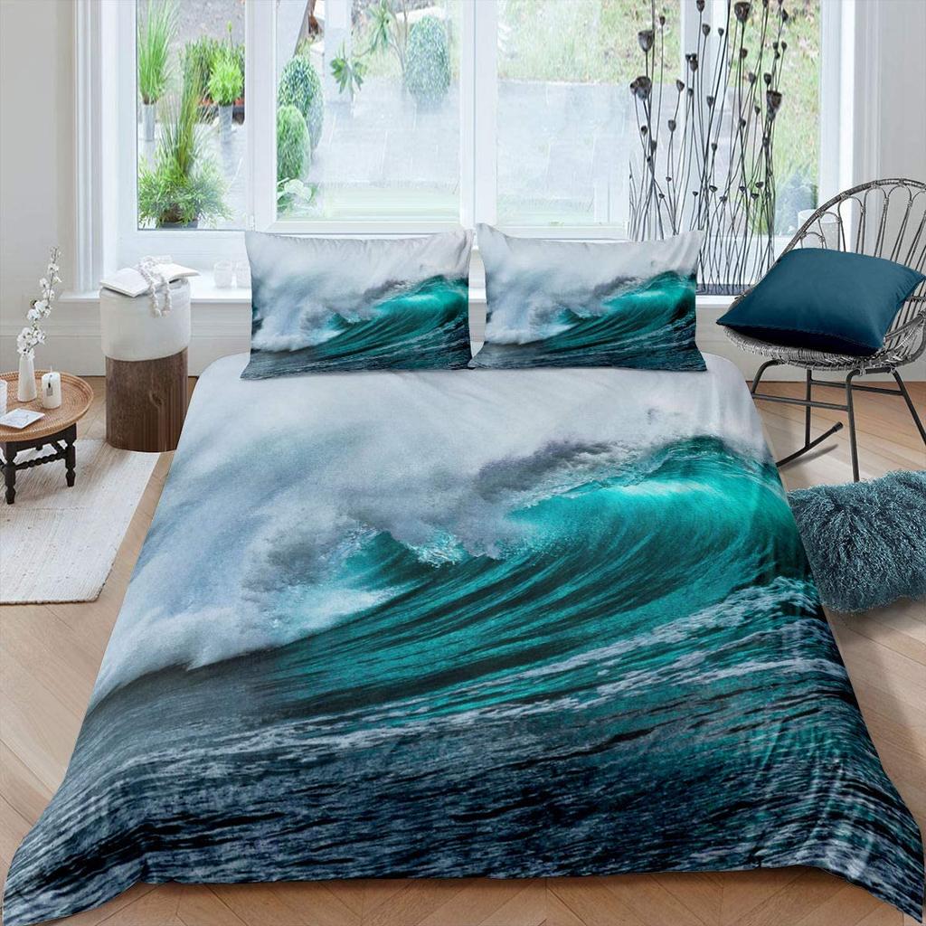 Ocean Wave Duvet Cover Set Beach With Foamy Waves Twin Bedding Set Sea Shore Holiday Theme Queen King Size Quilt Cover