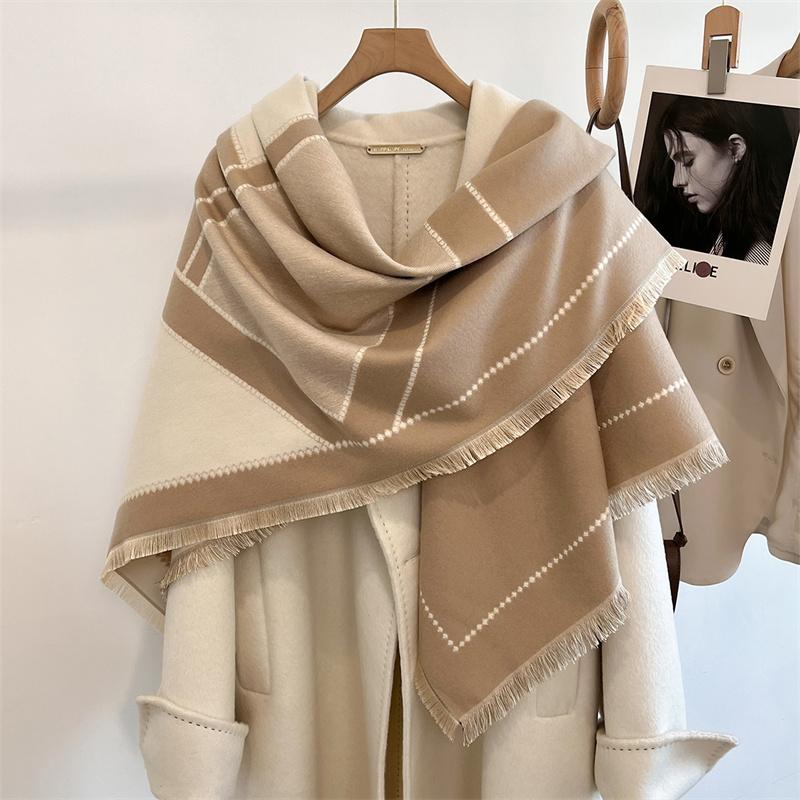 Winter Thick Warm Double Cashmere Scarf Shawl For Women Fashion Lady Long Camellia Temperament Blanket Bandana
