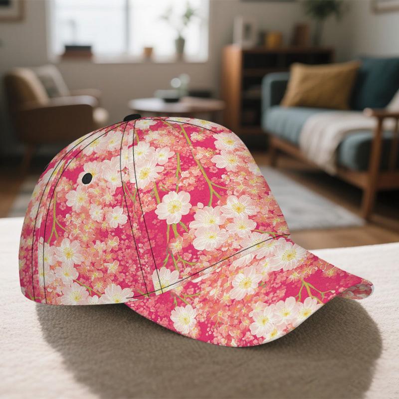 1Pc Cherry Blossom Print Baseball Cap - Adjustable Duckbill Hat With & Floral Design, Funky Casual Hat For Spring Summer Outfits