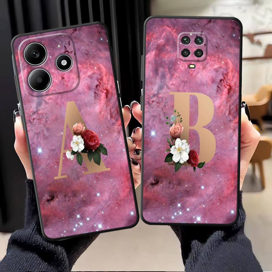 Case for Xiaomi Redmi Note 14 13 Pro Plus 9 8 7 12 11 14C K80 12C 13C A4 A5 A3 A1 10 Phone Cover A1 A2 K40 Flower Name Letter A