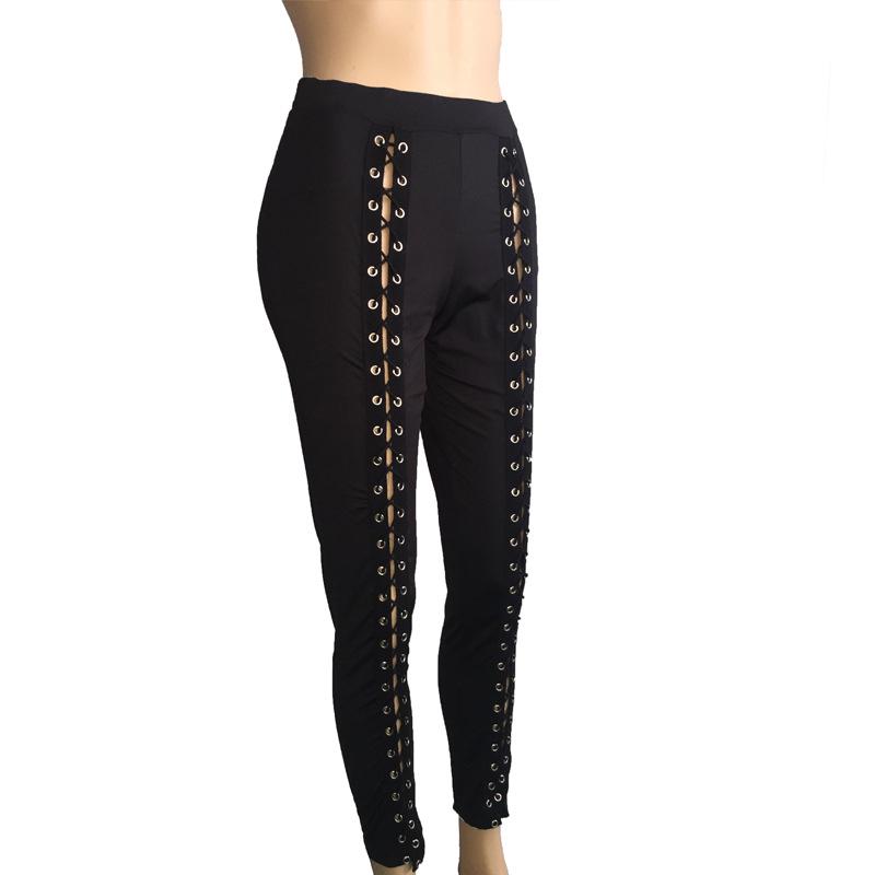 Sexy European & American Eyelet Strap Leggings: Slimming, Exposed Legs, Hip Lift, Large Sizes Available, Women's Fitness Tights