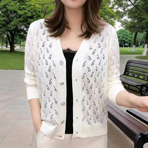 Female Spring and Summer Hollow Thin Knitted Sweater Unique, Sunscreen Cardigan Jacket