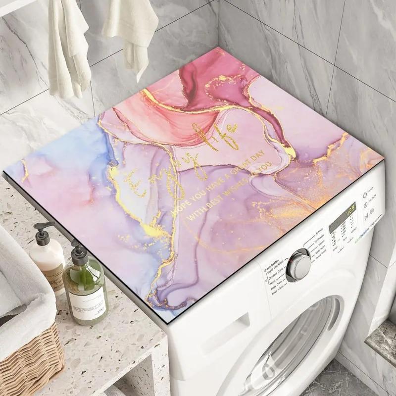 Rosa Waschtrocknerabdeckungen Abstrakt Marmoriert Rutschfest Waschmaschinenabdeckung Wäsche Oberseitenschutz für Gerät Tischmatte Mode