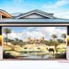 Moroccan Desert 2D Backdrop, Ancient Castle Oasis Camel Photography Background