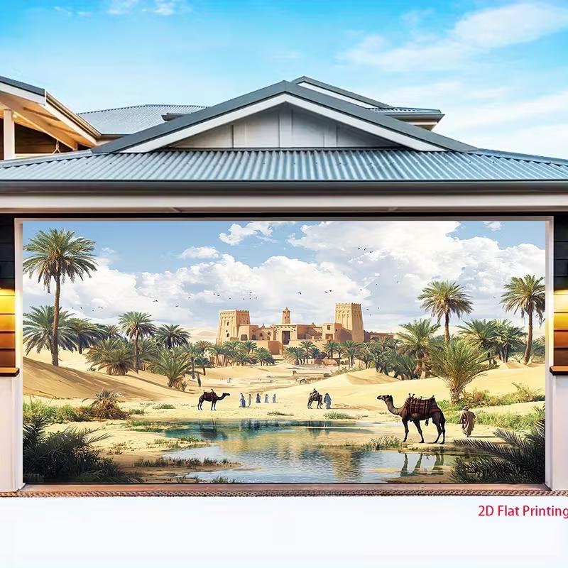 Moroccan Desert 2D Backdrop, Ancient Castle Oasis Camel Photography Background