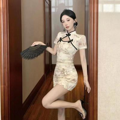 Guofeng Cheongsam Improved Young Girl Retro Sexy Short Waist Hip New Chinese Dress Women's Spring