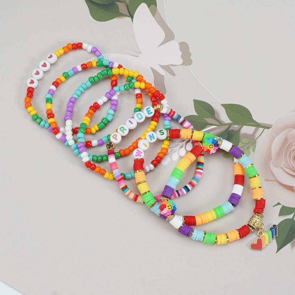 LGBT Pride Bracelet for Bisexual Lesbian Gay Allies Love Wins Rainbow Beaded Clay Elastic Stackable Stretch Bracelets
