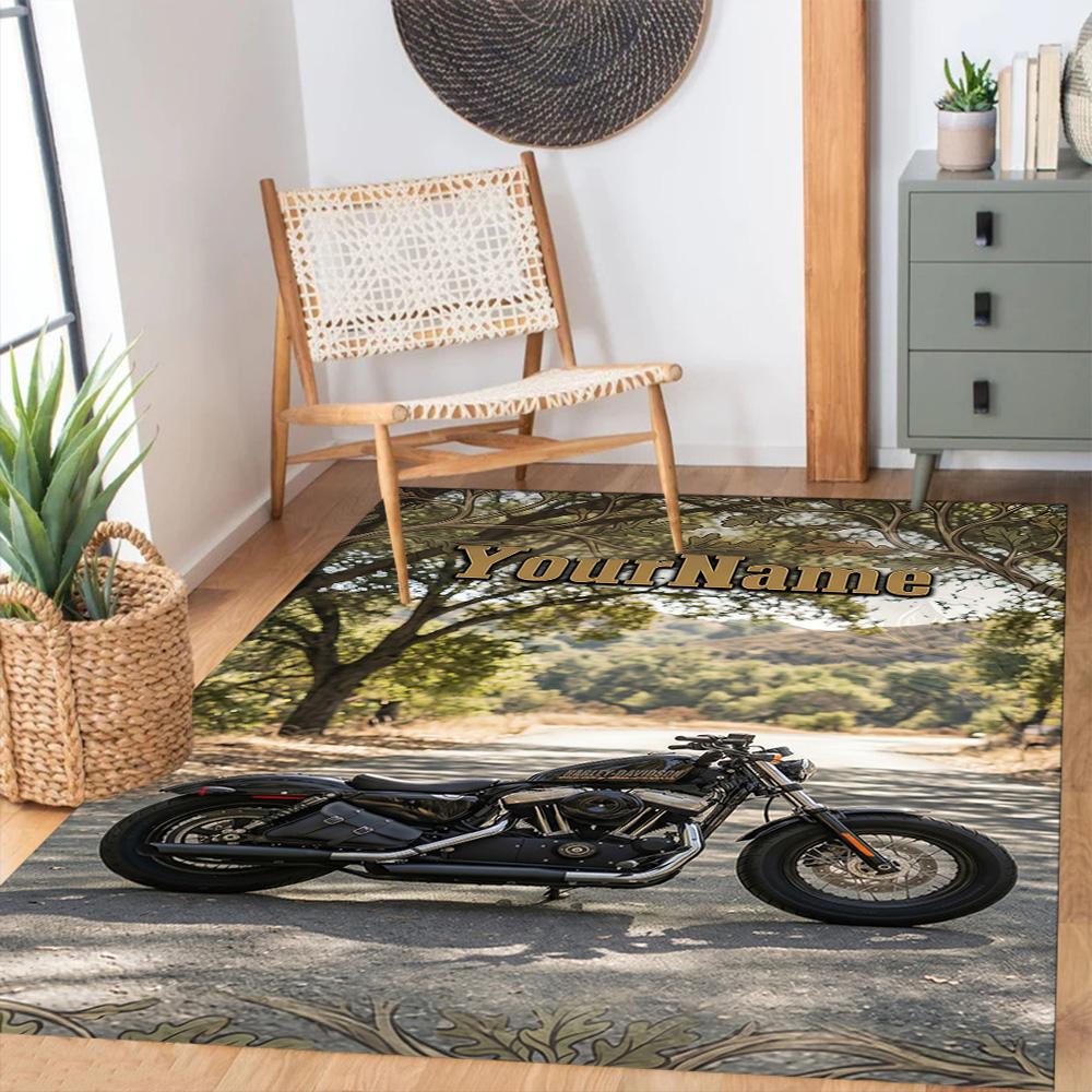 Harley-davidson Motorcycles Customized Name Floor Mat Perfect for Game Room Study room Balcony Foyer Antislip Carpet Anime Office Decor