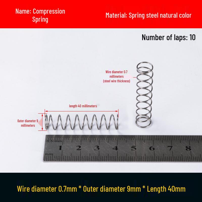 Druckfeder mit Rückstellfunktion aus Federstahl, 0,7 mm Drahtdurchmesser, 8-12 mm Außendurchmesser