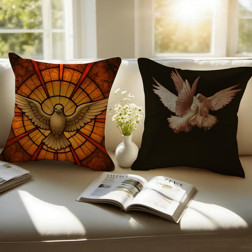 Classical Sacred The Dove Cushion Cover Pillowcase Antidustmite Invisible Zipper Short Plush Sofa Cushion