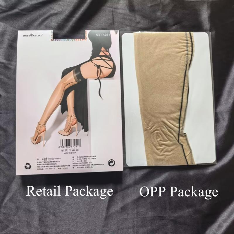 Women Sexy Cuban Heel Back Line Seamed Thigh High Stockings For Garter Belt 5D Oil Glossy Silky Transparent Pole Dance Clubwear