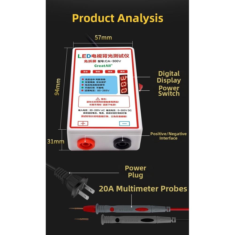 11th Generation LED TV Backlight Tester with Switch 0 to 300V Voltage Range High Brightness Screen Version and Safety