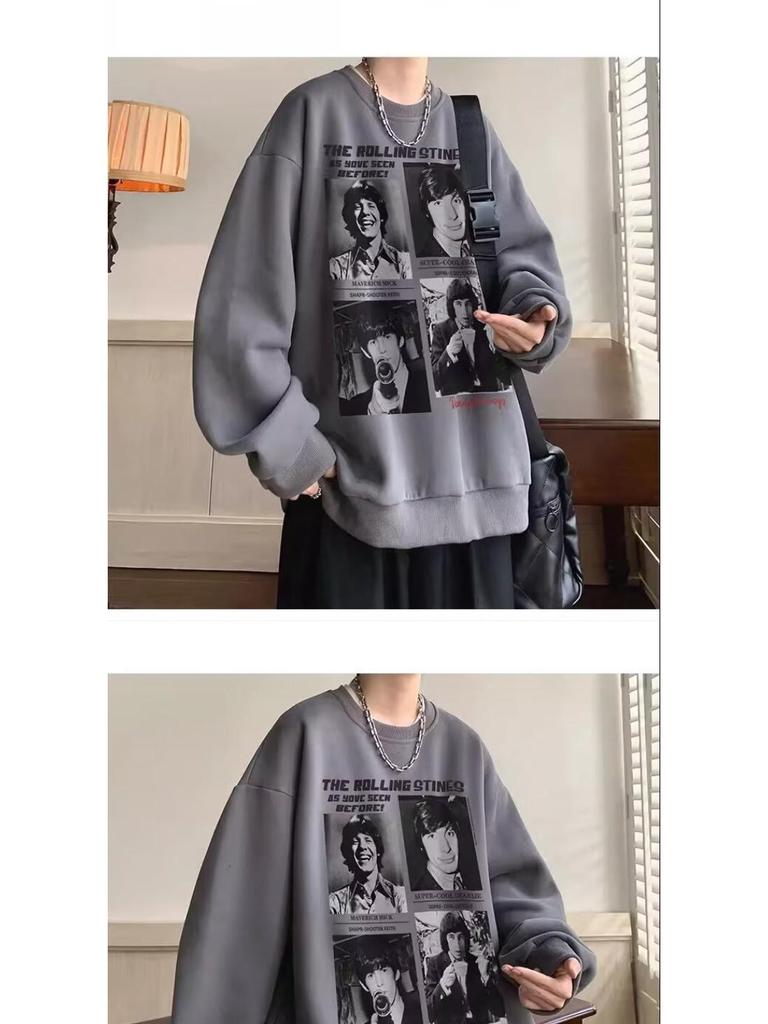 Men's Trendy Cotton Crewneck Hoodie: Lightweight Spring/Autumn Fleece Jacket, Loose Fit, Student Style, Hoodless Outerwear.