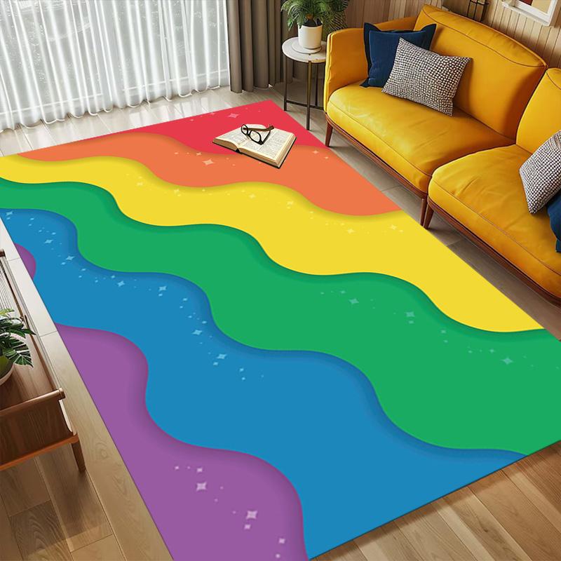 Rainbow Waves Living Room Nonslip Area Rug Soft Carpet For Bedroom Game Playroom Sofa Office Home Decor Doormat Christmas Gift C9301556