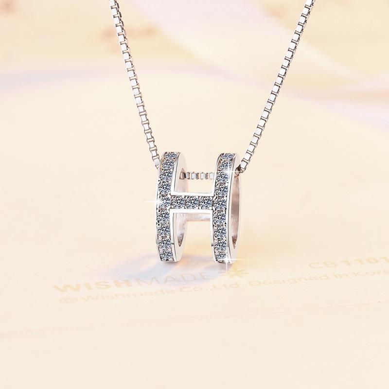 

925 Sterling Silver Women s Necklace with Moissanite H Pendant 925 Silver