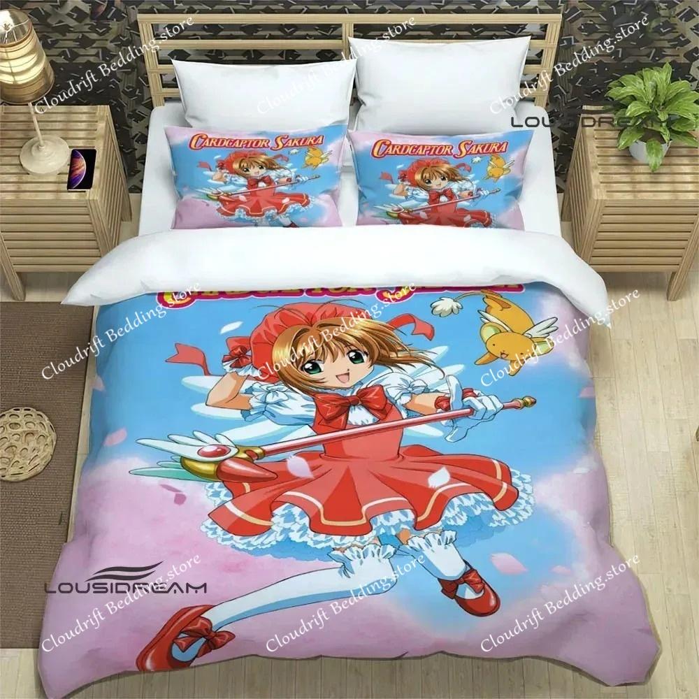 Card Captor Sakura Bedding Set 3d Printing Anime Girl Duvet Cover Decoration For Children's Room Queen King Size