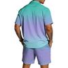 Men's Casual Short Sleeve Button Down Shirt and Drawstring Shorts Set Lightweight Breathable Summer Outfit with Gradient Design