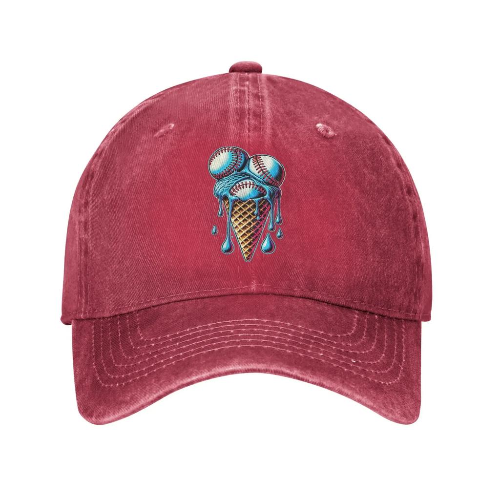 Cool Baseball Ice Cream Cone Sun Baseball Cap Themed Design Couple Women Design Trucker Hat Summer Retro Tennis Skate Cap