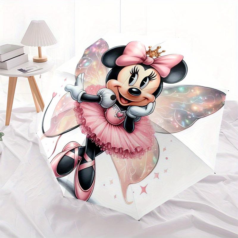 Fairy,Minnie Mouse Automatic Folding Umbrella - Simple 8-Rib Design, Bright Cartoon Pattern, Durable Iron Frame, Suitable For Travel, Outdoo