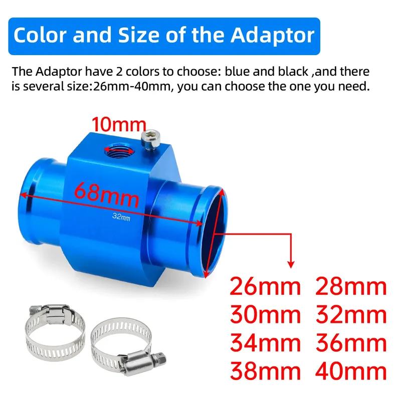 Smoked Faced 40-140℃ 52mm Water Temperature Gauge with Temp Joint Adapter Sensor Hose 26mm-40mm for Gasoline Racing Car 12V