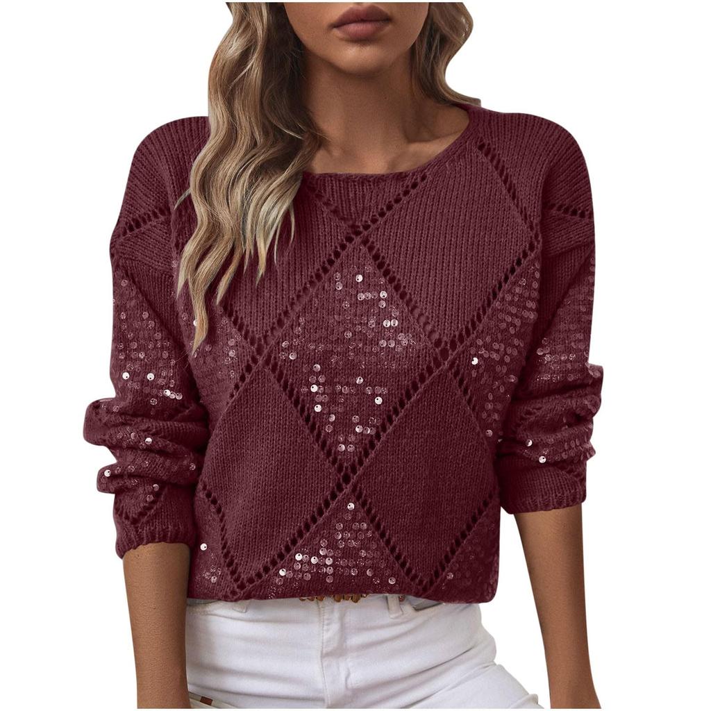 Women's Loose And Comfortable Sequin Sweater Solid Color Long Sleeved Top