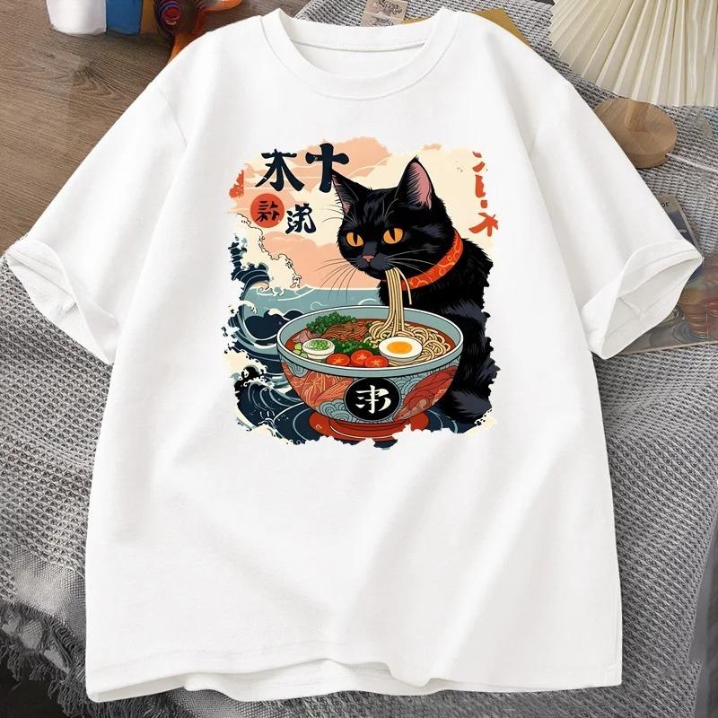 Lamian Noodles Japanese Funny Cotton Cartoon Printed Mens And Womens Personalized Loose Short Sleeve New Fashionable Tshirt