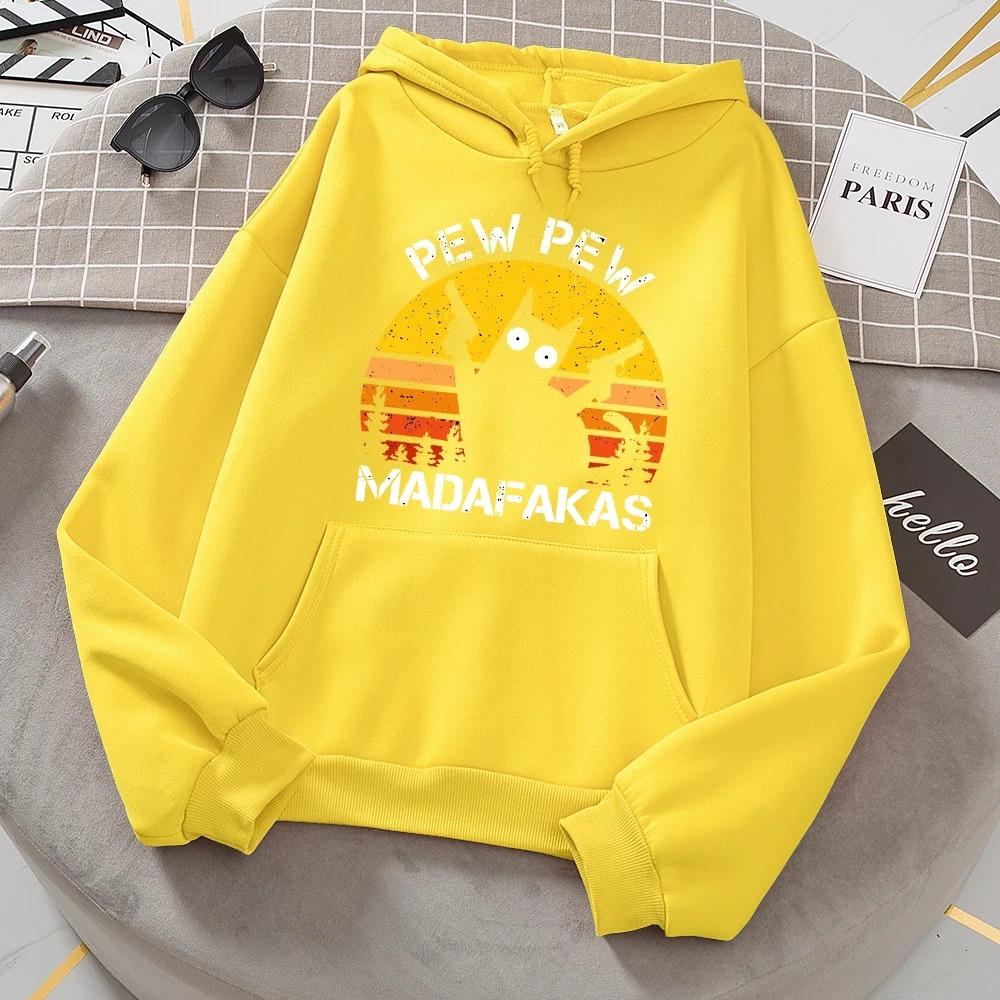 Pew Pew Madafakas Double Gun Cat Hoodie Women's Casual Fashion All-match Hoodie Sheep Warm New Pullover Harajuku Trend Hooded