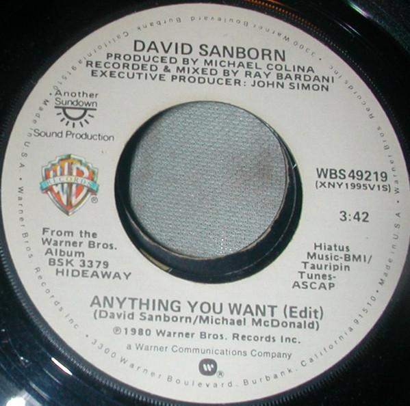 

7inch Record DAVID SANBORN Anything You Want WBS49219 Warner Bros. Re 1980 US Jazz Used