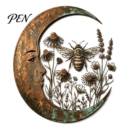 Elegant Home Decor for Women Vintage Crescent Moon Wall Art, Fairy Witch Bee Dragonfly Iron Hanging Floral Metal Fence Accent Decor, Sculpture Garden