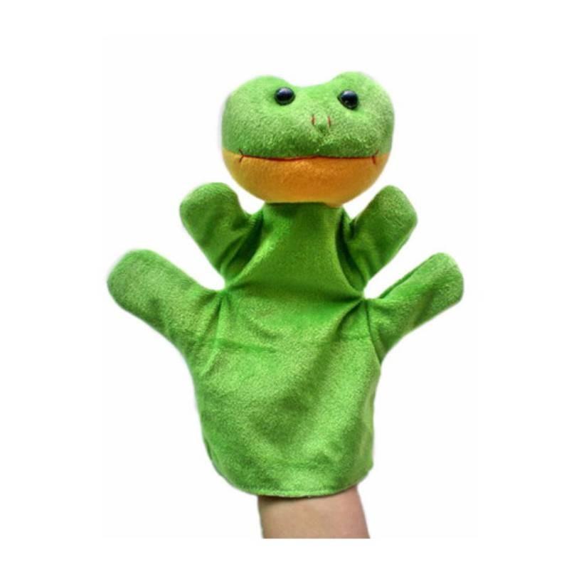Weiche und entzückende Handpuppen von Gemeinschaftshelfern mit bunten Tiermotiven