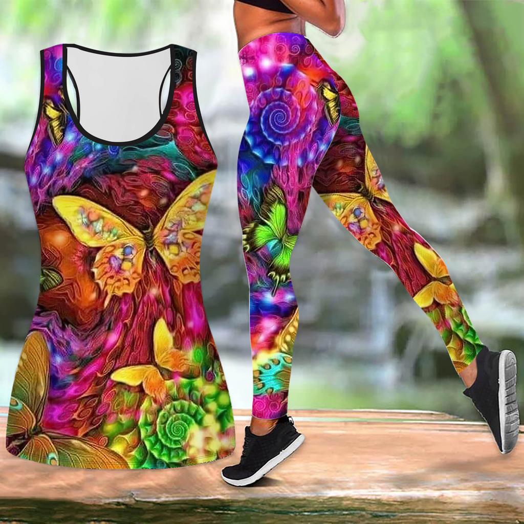 Kallima Inachus Print Yoga Outfit for Women Fashion Workout Leggings Fitness Sports Casual Yoga Set Sports Suit