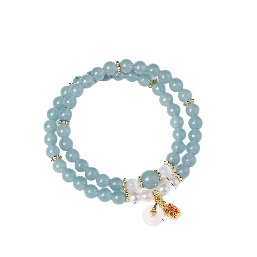 Lan Tian Jade Warm New Chinese Style Blue Water Quartzite Double-Layer Bracelet for Women with a Cool and Elegant Feel, Suitable for Layered Wear
